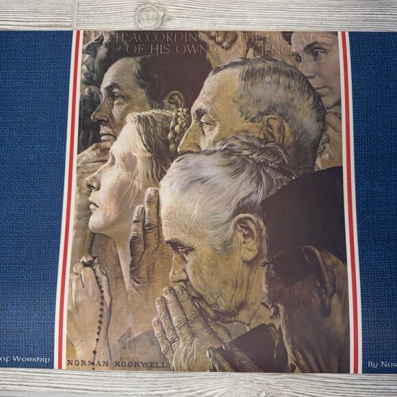 Norman Rockwell "The Four Freedoms" Laminated Placemats Set Of 4 WWII Prints 70s - Picture 3 of 15